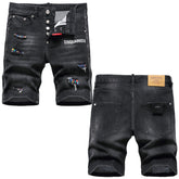 DSQ2 Short Jeans Ripped Patch Slim-fit Stretch Denim Shorts